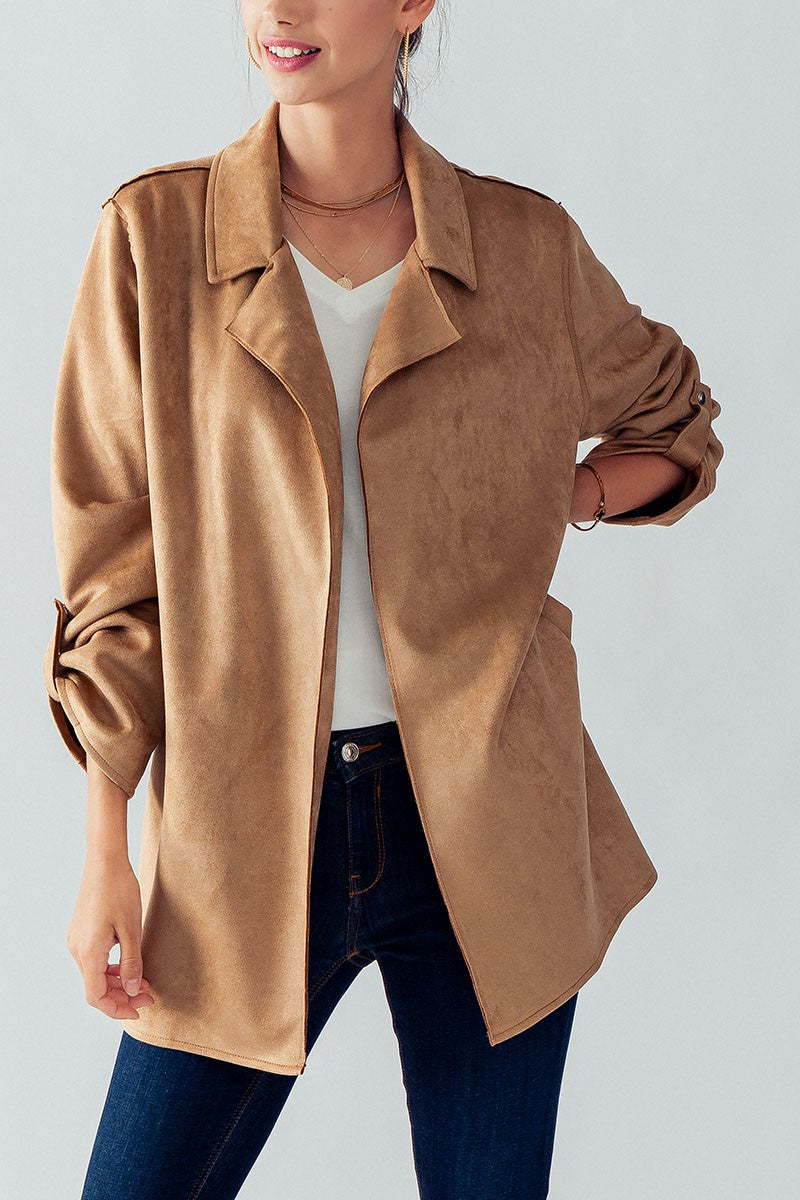 Faux Suede Long Line Jacket