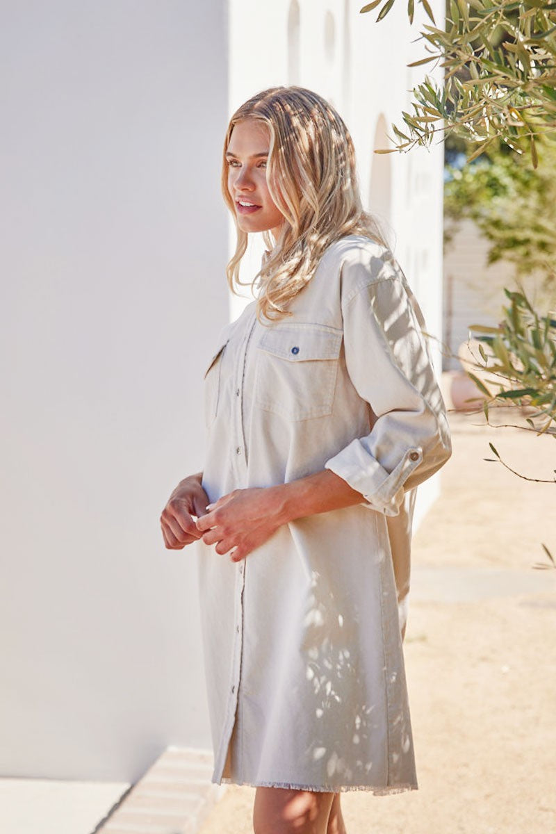 Raw Hem Loose Shirt Dress