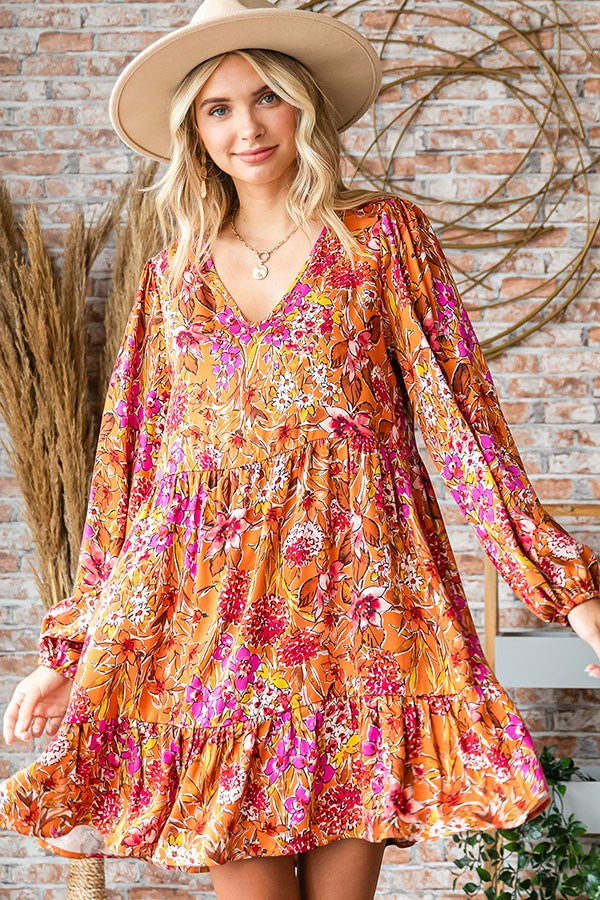 Caramel Floral Babydoll Dress