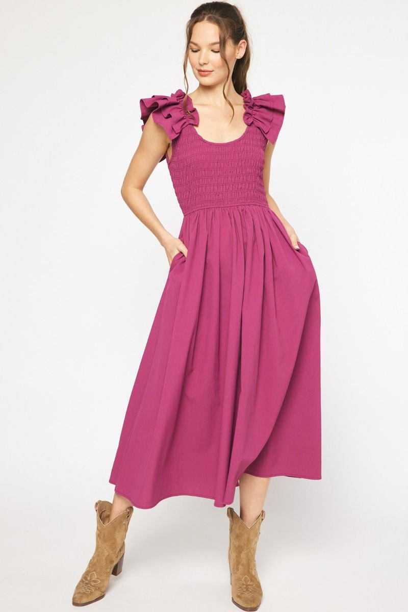 Plum Smocked Midi Dress