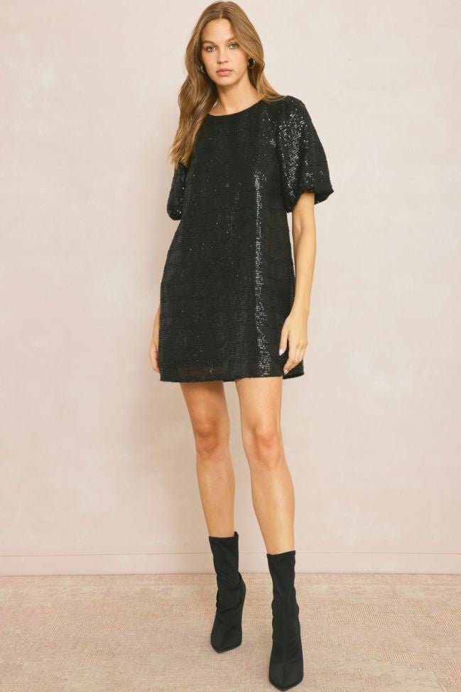 Late Night Sequin T-shirt Dress