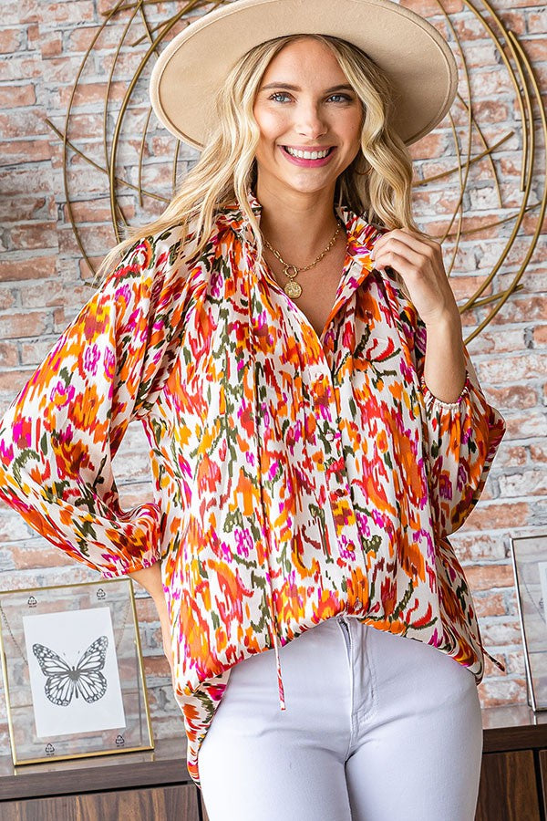 Satin 3/4 Sleeve Ikat Shirt