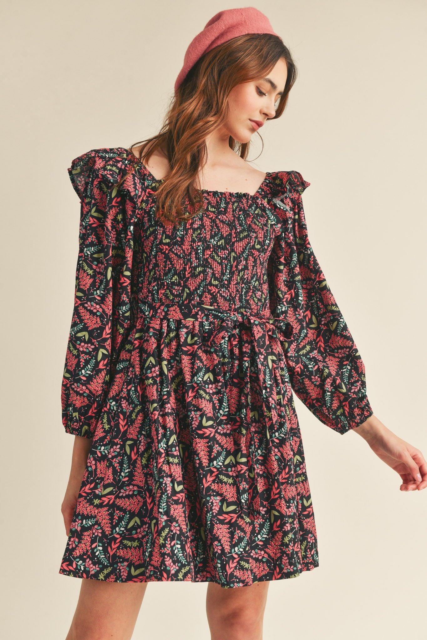 Shoulder Ruffle Mini Dress