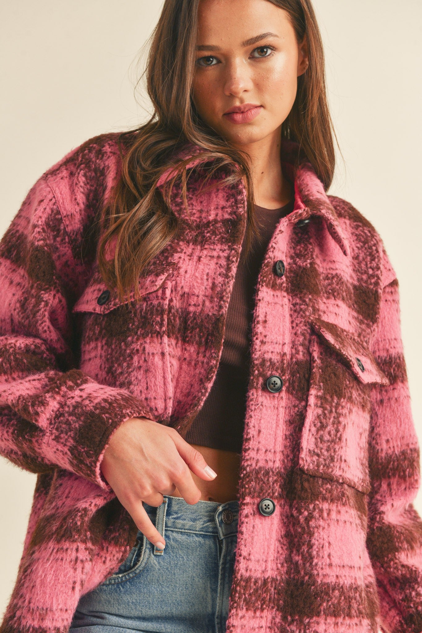 Oversized Brushed Plaid Shacket