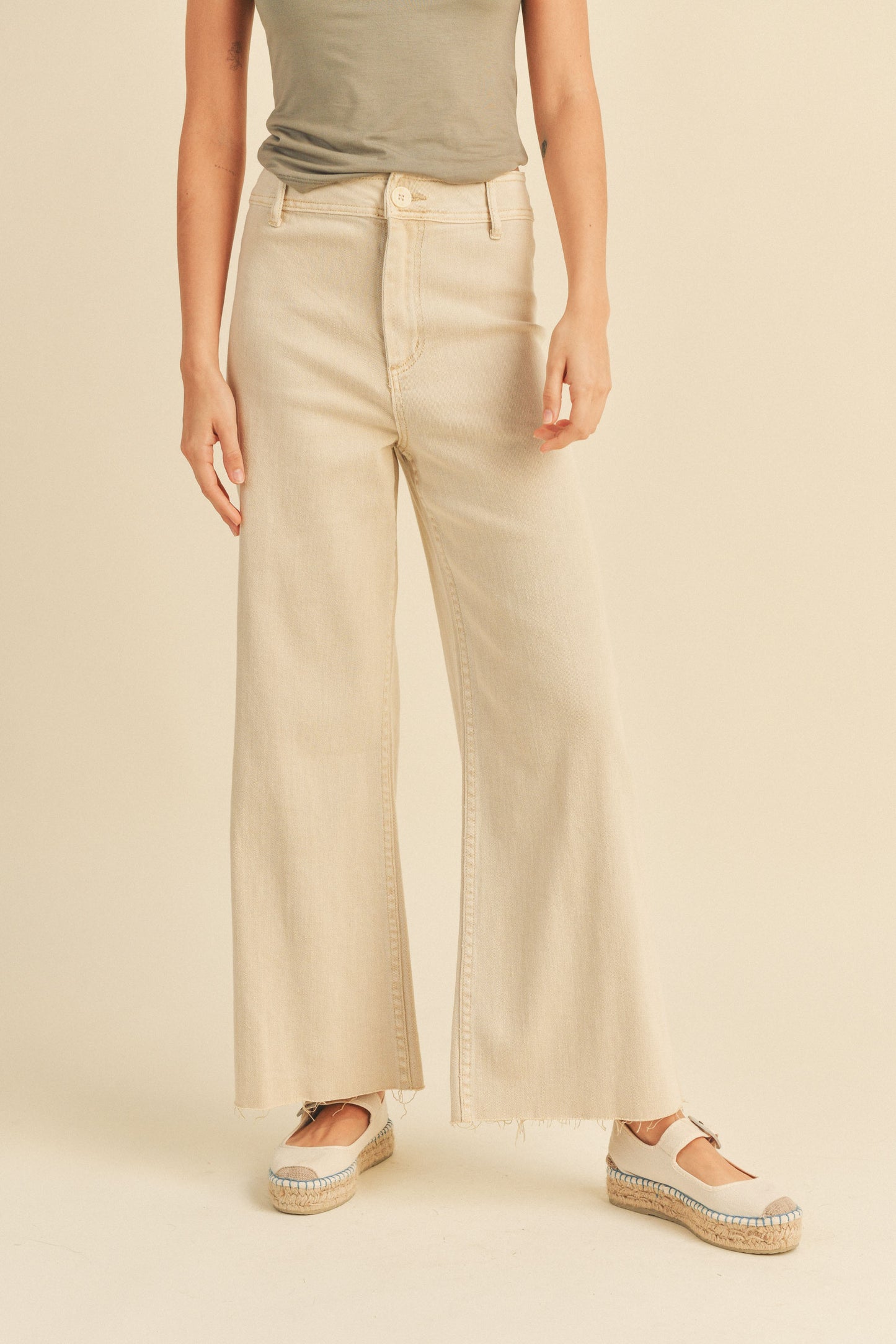 Wide Leg Raw Hem Denim Pants