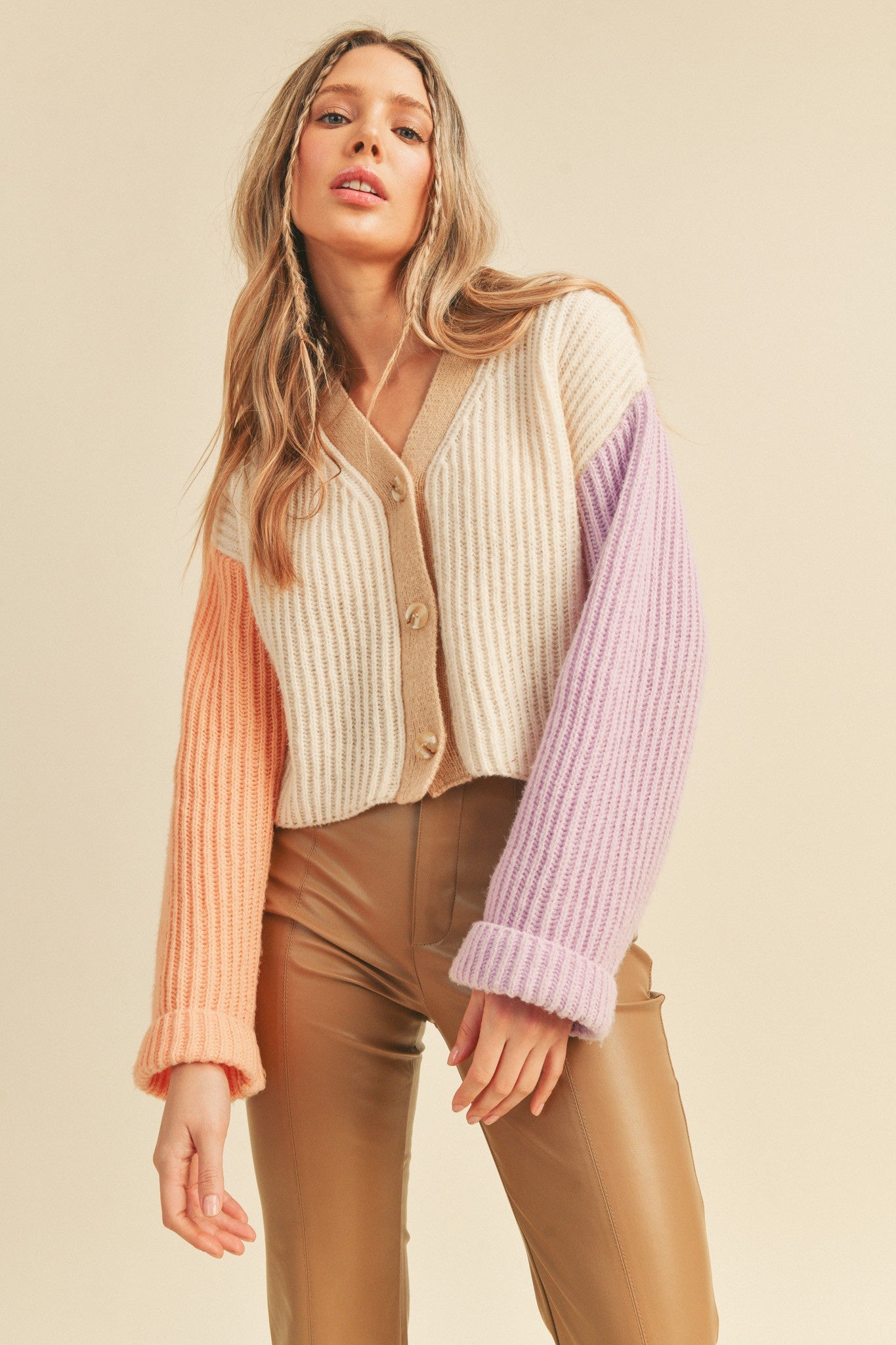 Beige Color Block Sweater