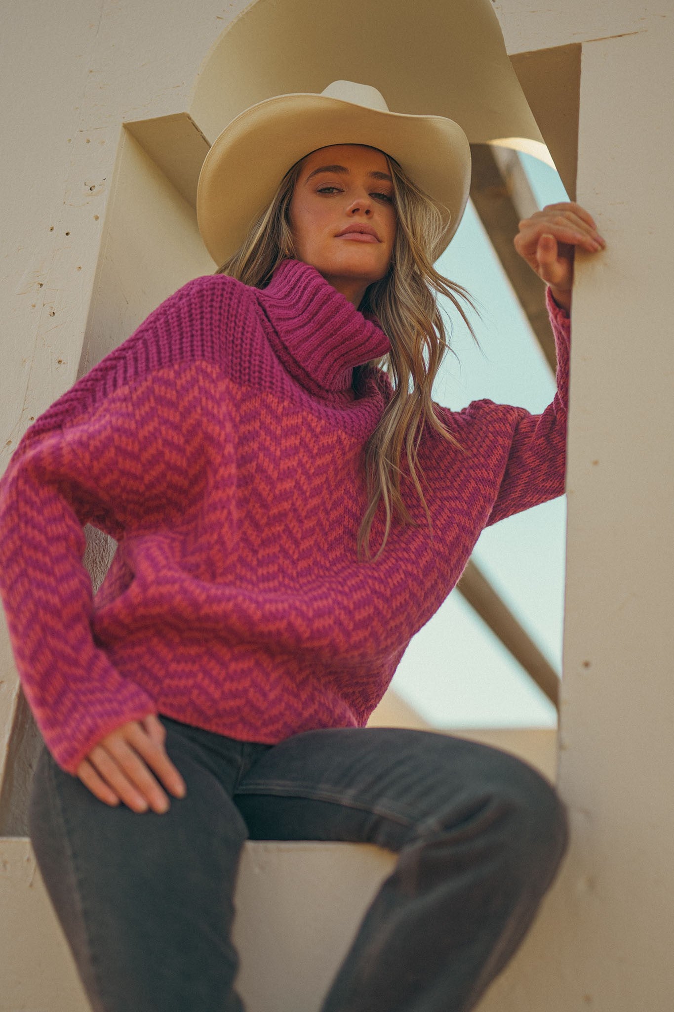 Turtleneck Chevron Knit Sweater