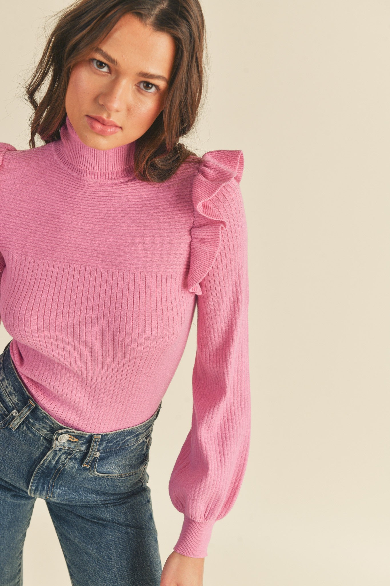 Duchess Ruffled Shoulder Sweater