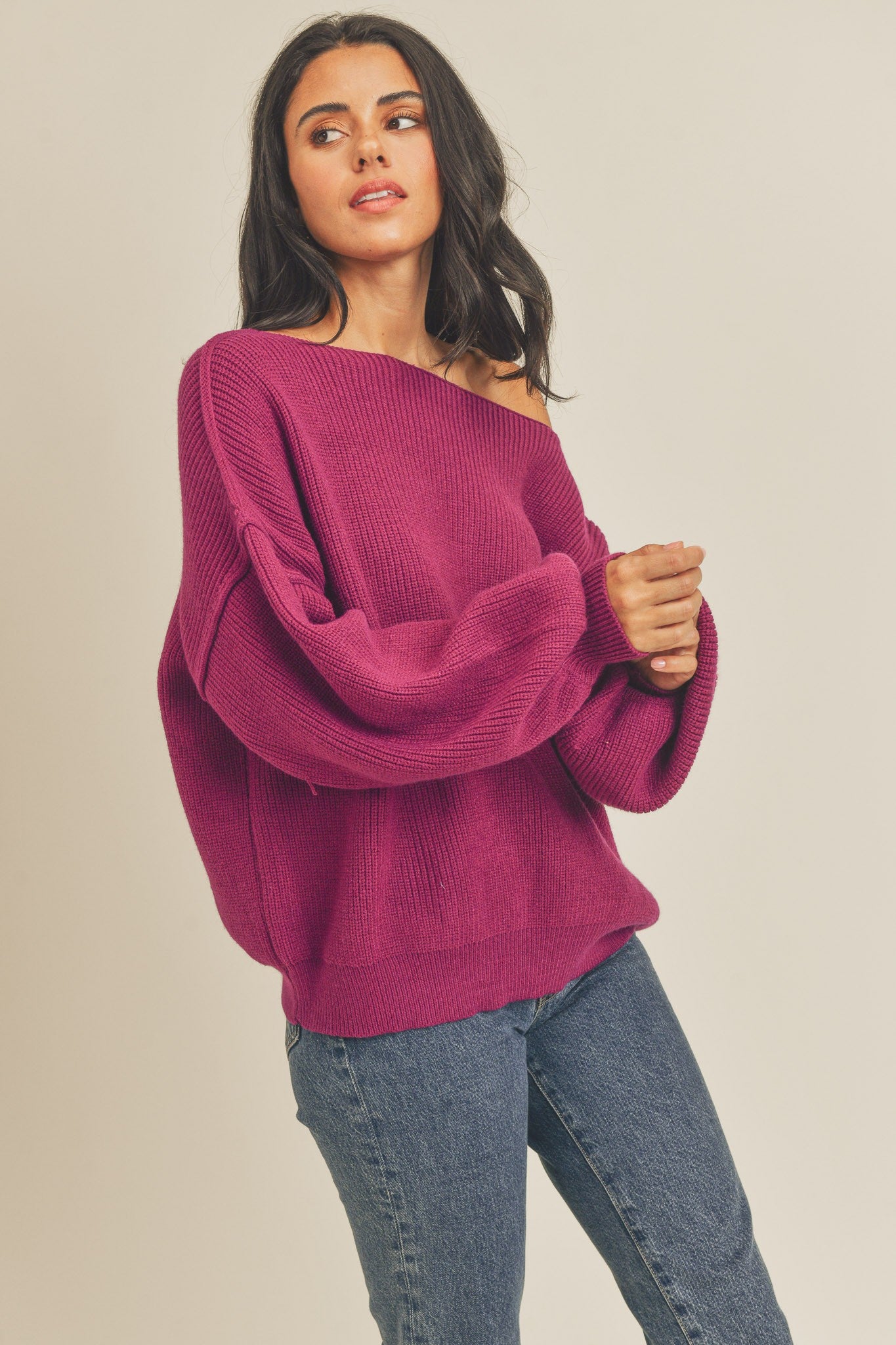 Bubble Sleeve Boatneck Sweater