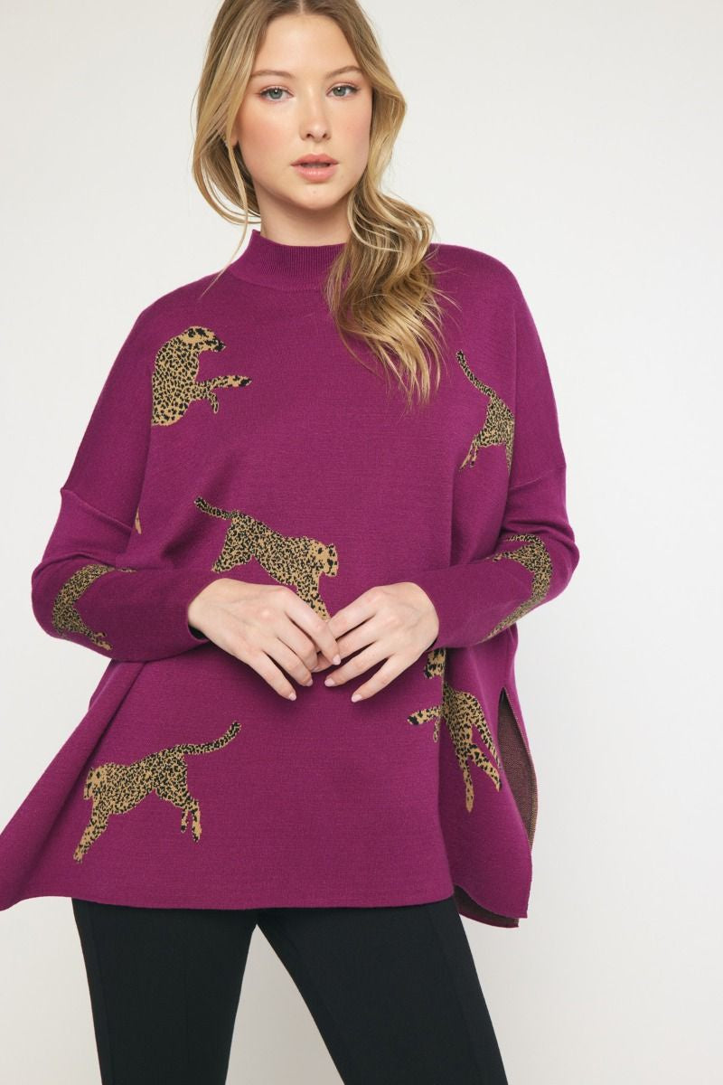Softest Cheetah Mock Neck Sweater