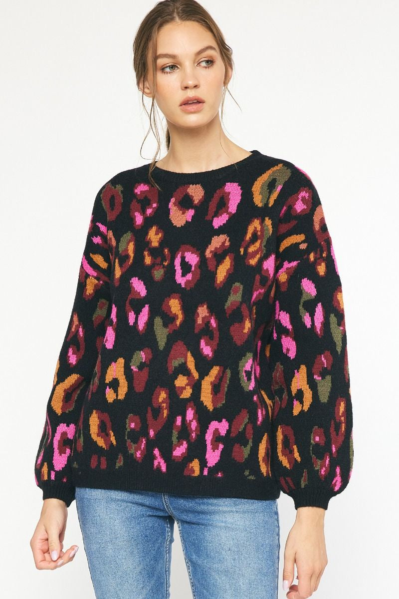 Vibrant Leopard Knit Sweater