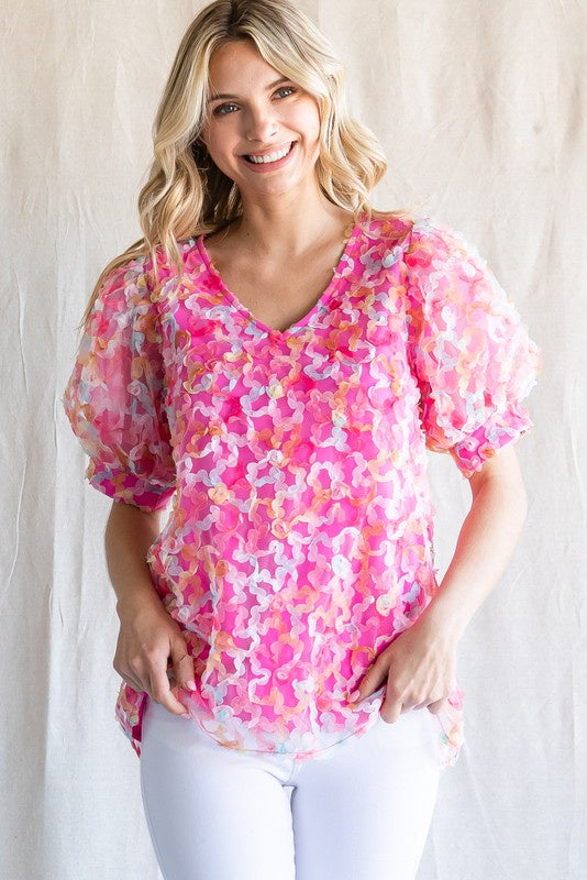 Textured Flower Chiffon Top