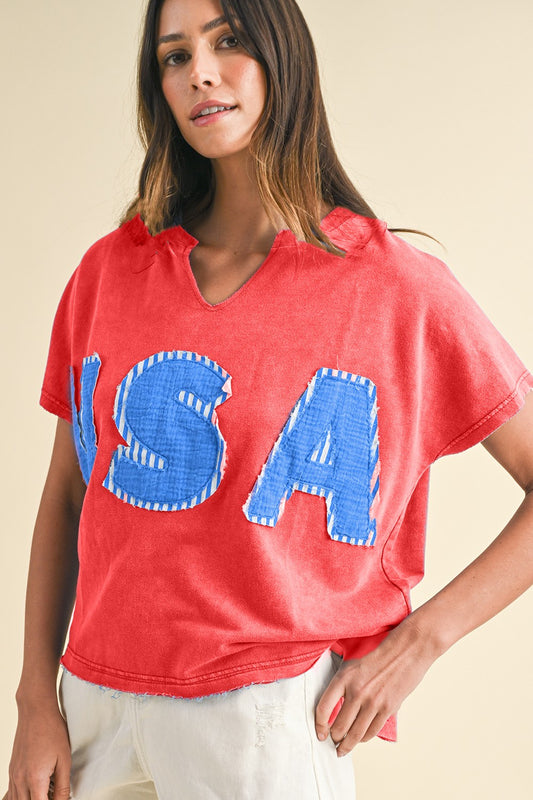 Washed Red U*S*A Patch Tee