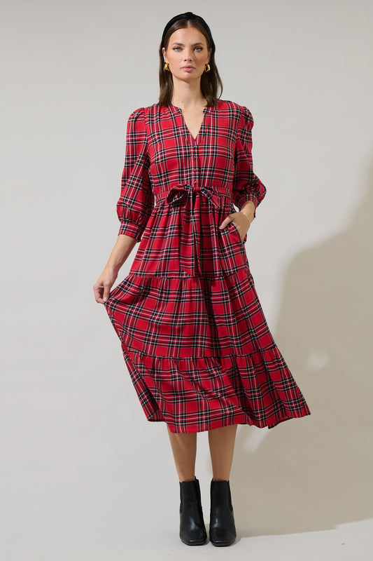 Plaid Button Up Midi Dress