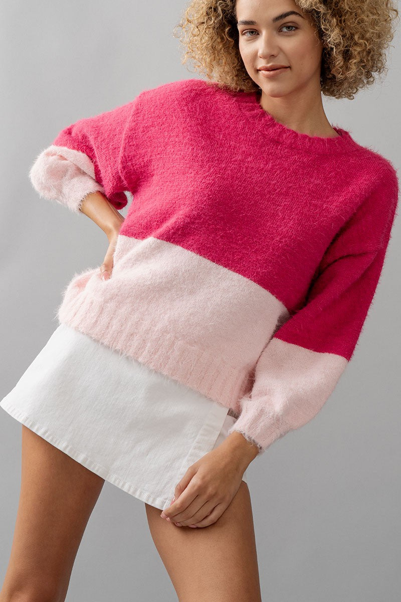 Bold Pink Colorblock Sweater