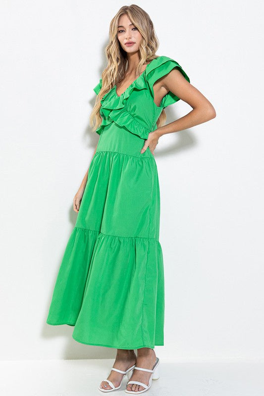 Green Ruffle Tiered Maxi Dress
