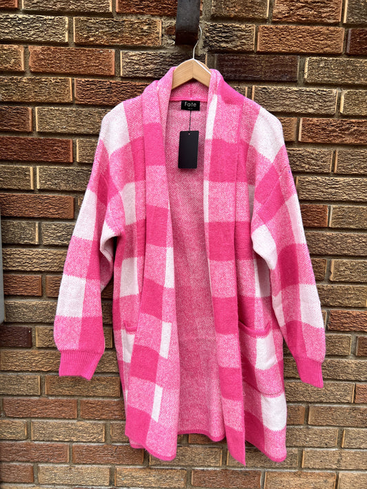 Pink Checkered Cardigan