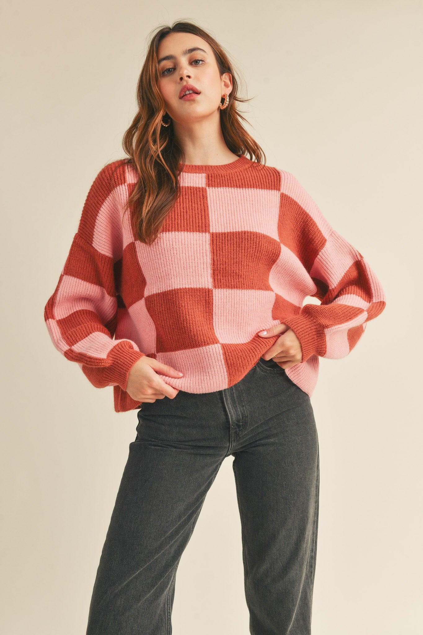 Oversized Checker Pullover Sweater