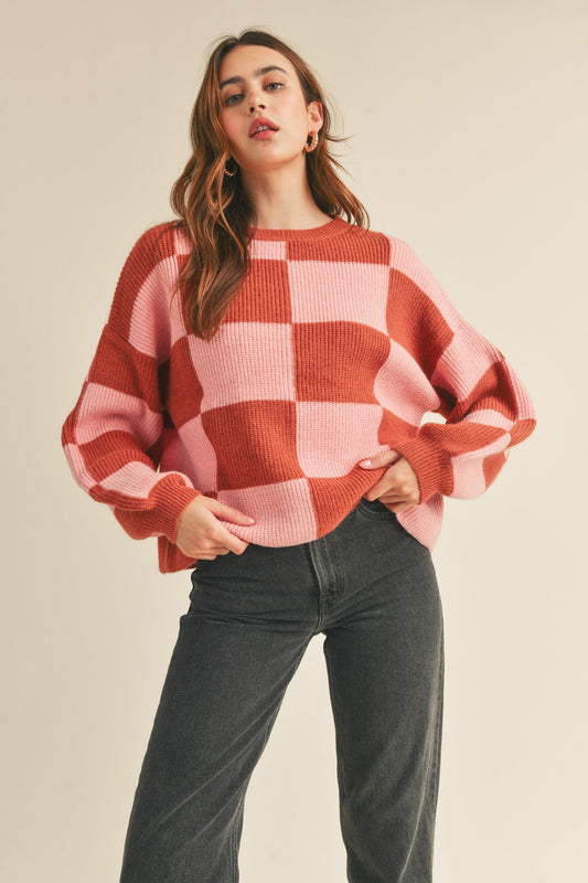 Oversized Checker Pullover Sweater
