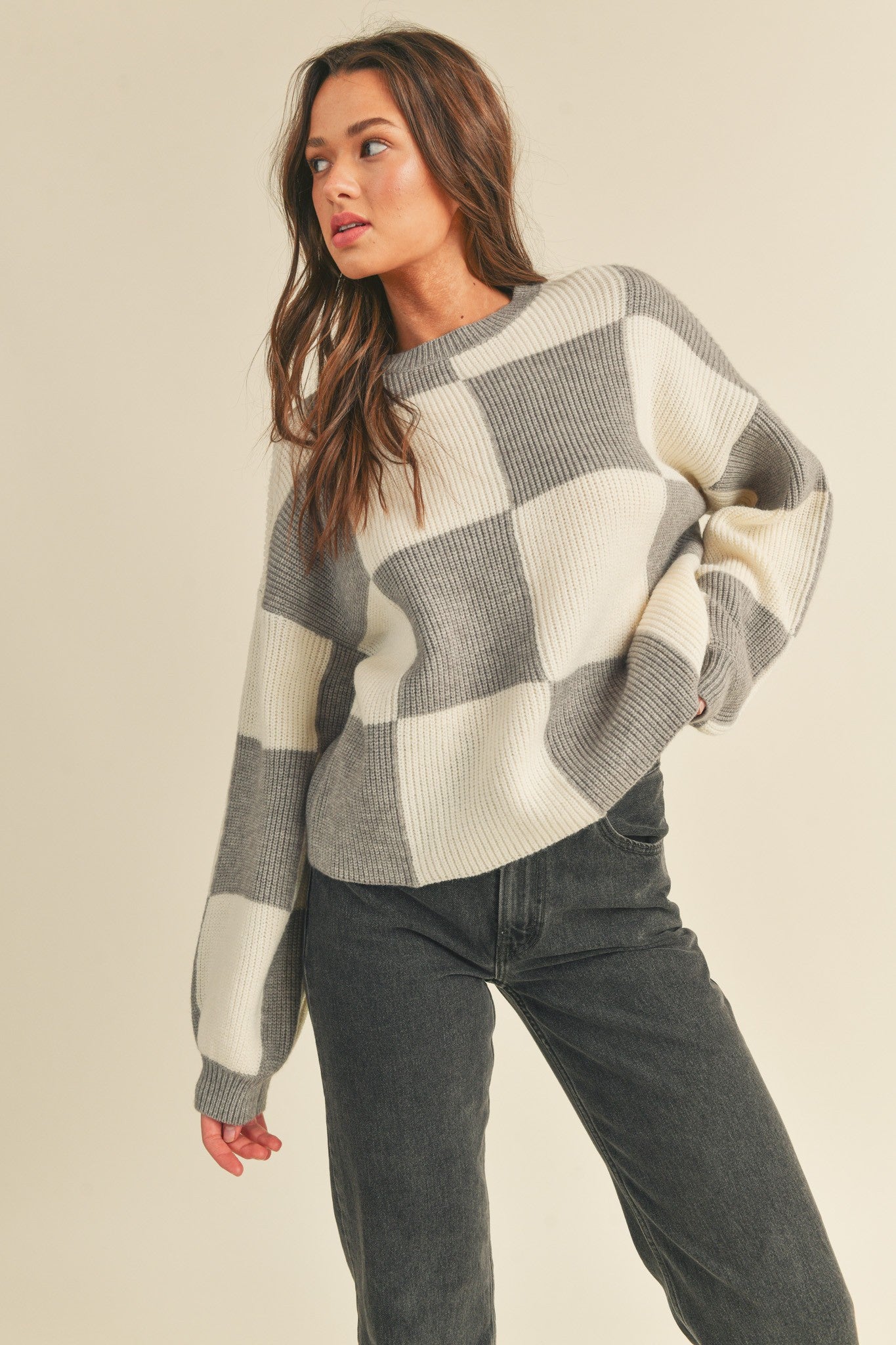 Grey Checkerboard Sweater