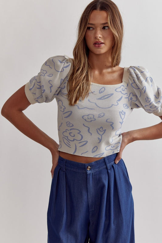 Distorted Floral Sweater Top