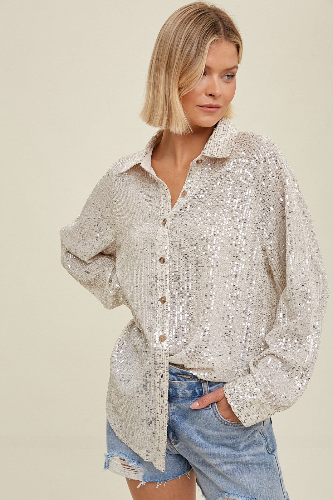 Shine Bright Sequined Button-Up Shirt